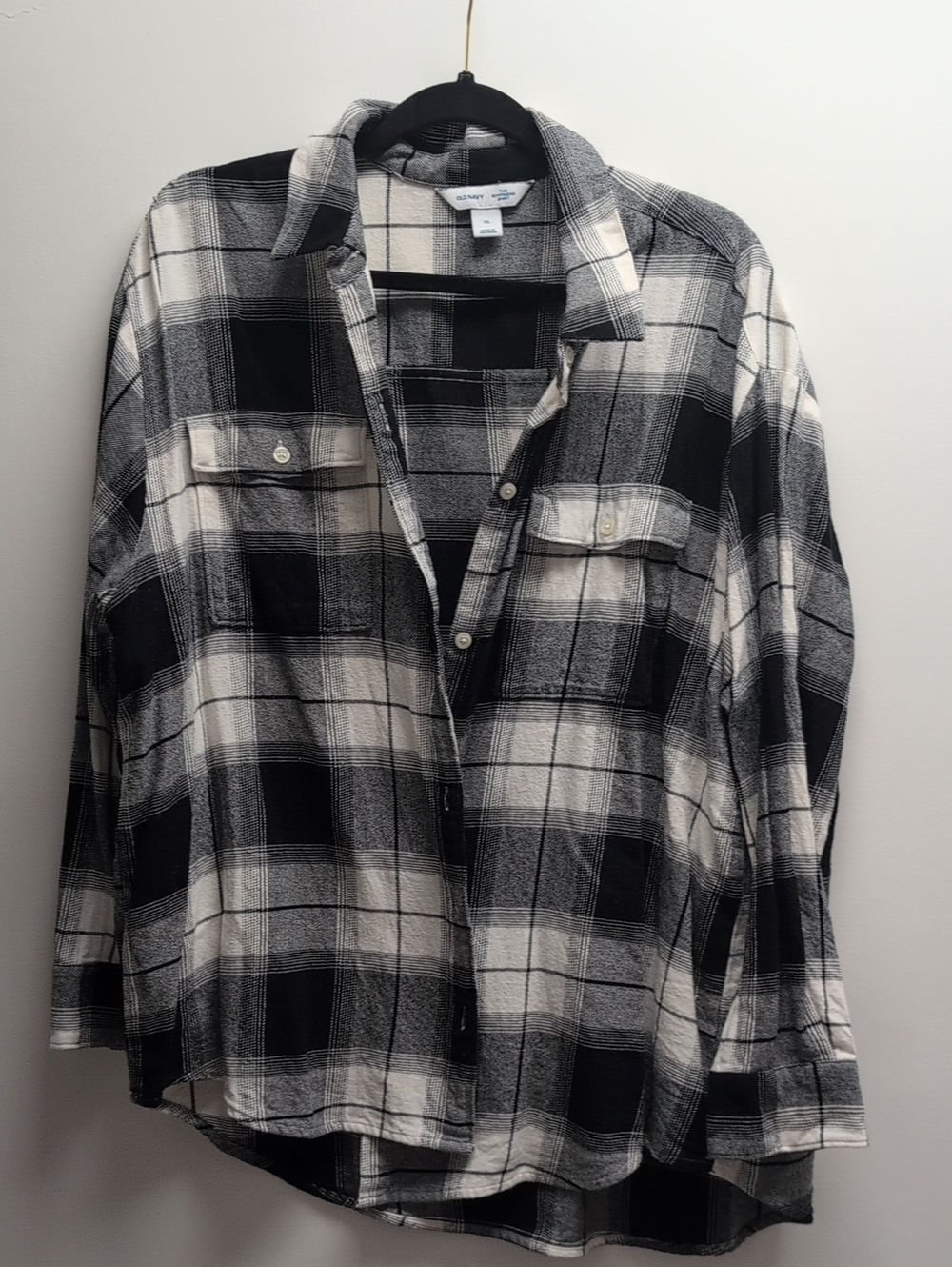 Old Navy Black and White Buffalo Boyfriend Plaid Shirt, Xl